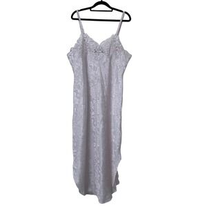 Private Luxuries Cream Satin Rose Jacquard Lace Pearl Nightgown Slip Dress XL